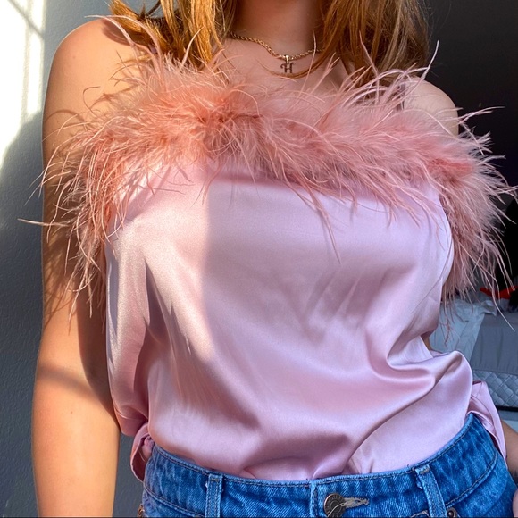 Tops - Satin Ostrich Feather Cami